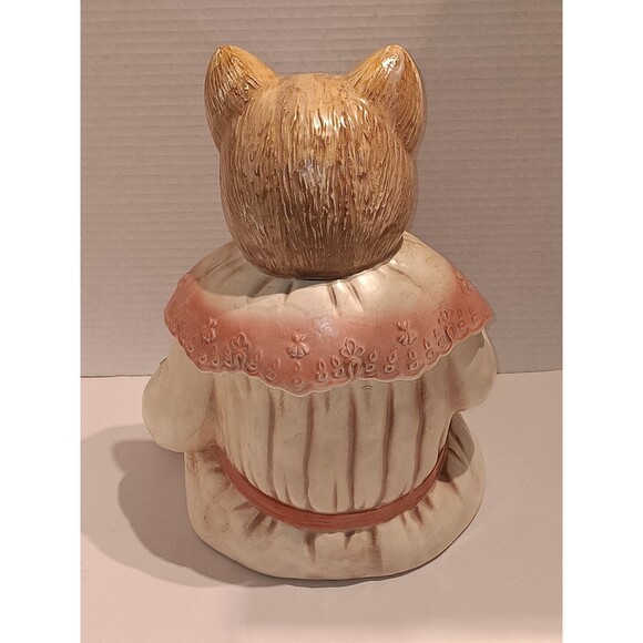 Vintage Ceramic Cookie Jar 12" Kitty Cat in a Dress With Book & Flowers Japan - Picture 3 of 8